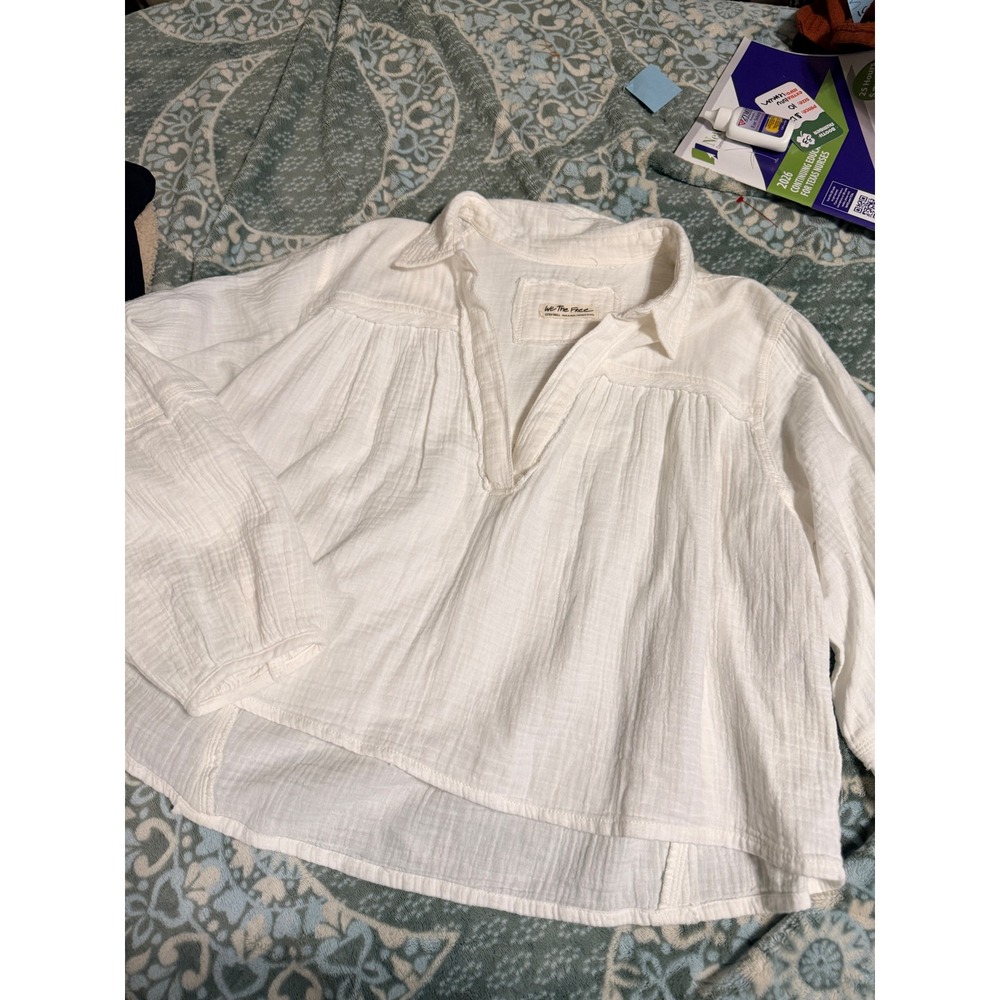 We The Free Free People White Gauze Cotton V-Neck Tunic Blouse XS - Picture 5 of 5
